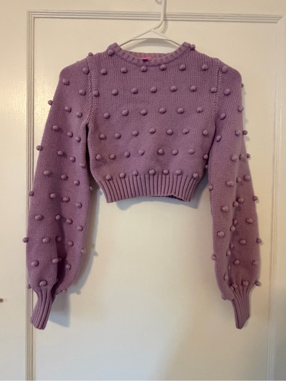 Sugar Thrillz Lilac Pom-Pom Cropped Crewneck Sweater